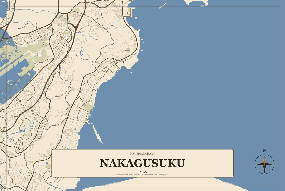 Nakagusuku, Japan City Map Aluminum Sign in Heritage Nautical style