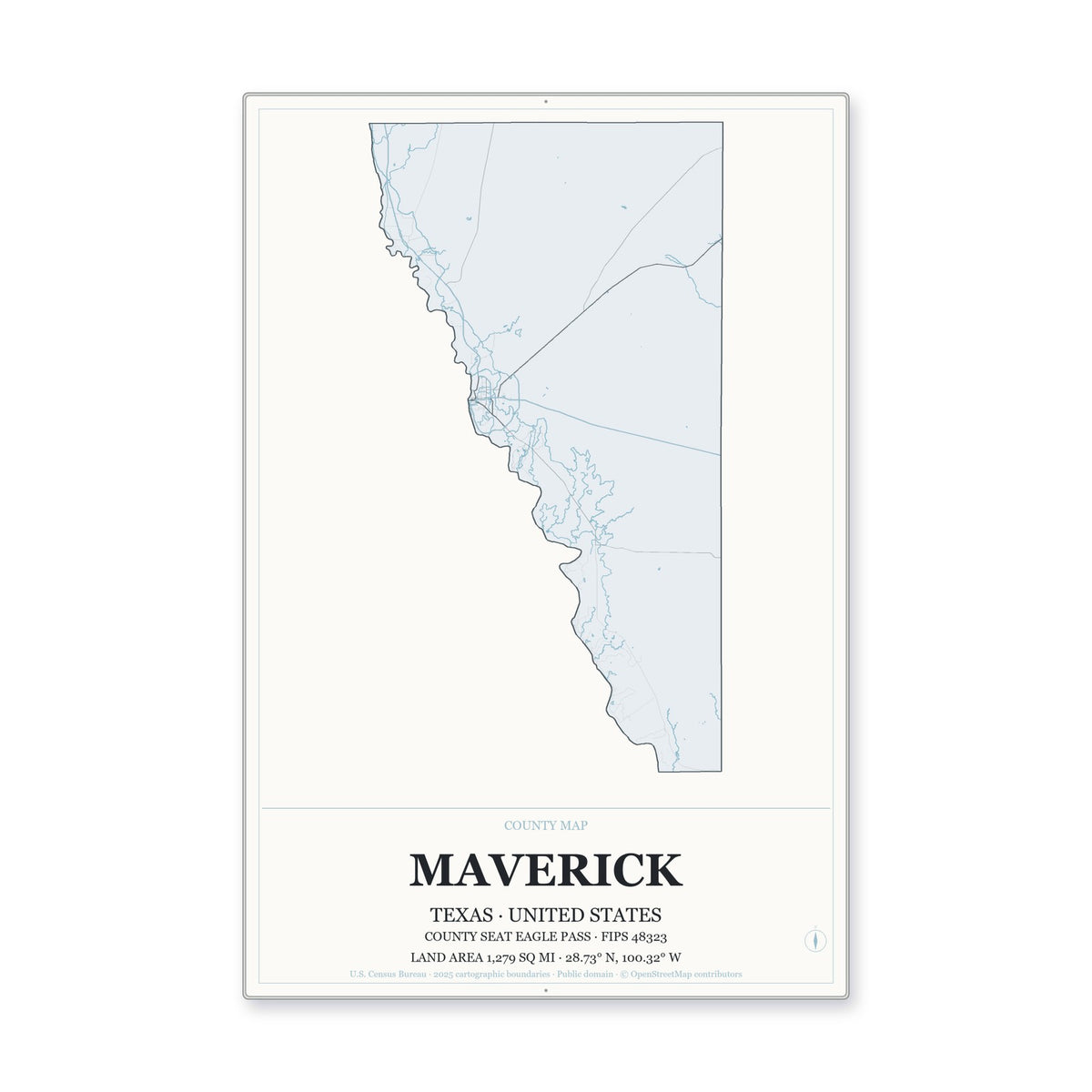 Maverick County, Texas Map Aluminum Sign in Gallery Air style