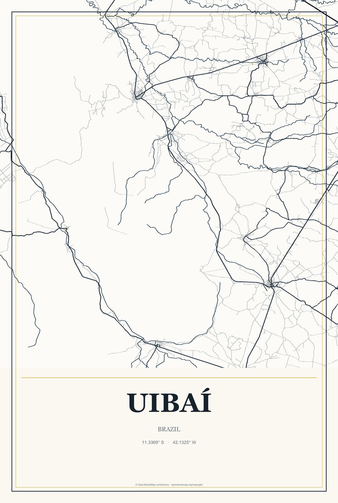 Uibaí, Brazil City Map Aluminum Sign in Citrine Modern style