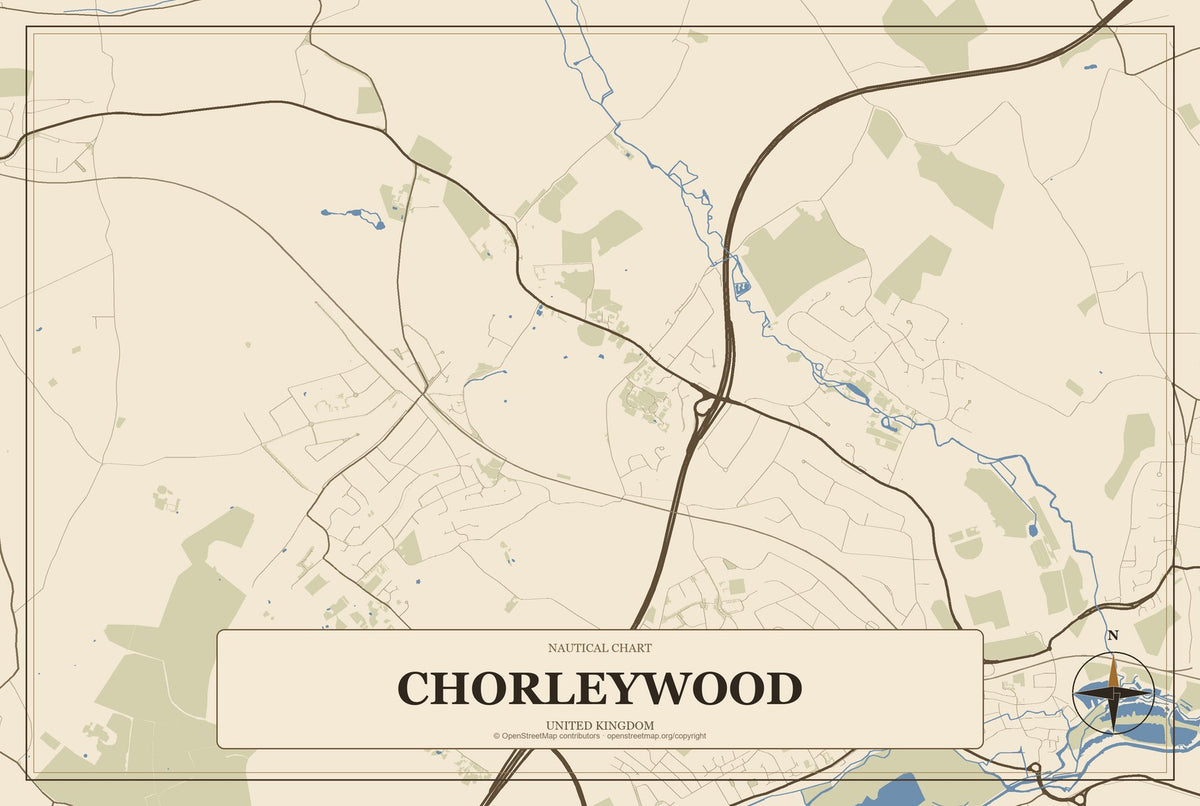 Chorleywood, United Kingdom City Map Aluminum Sign in Heritage Nautical style