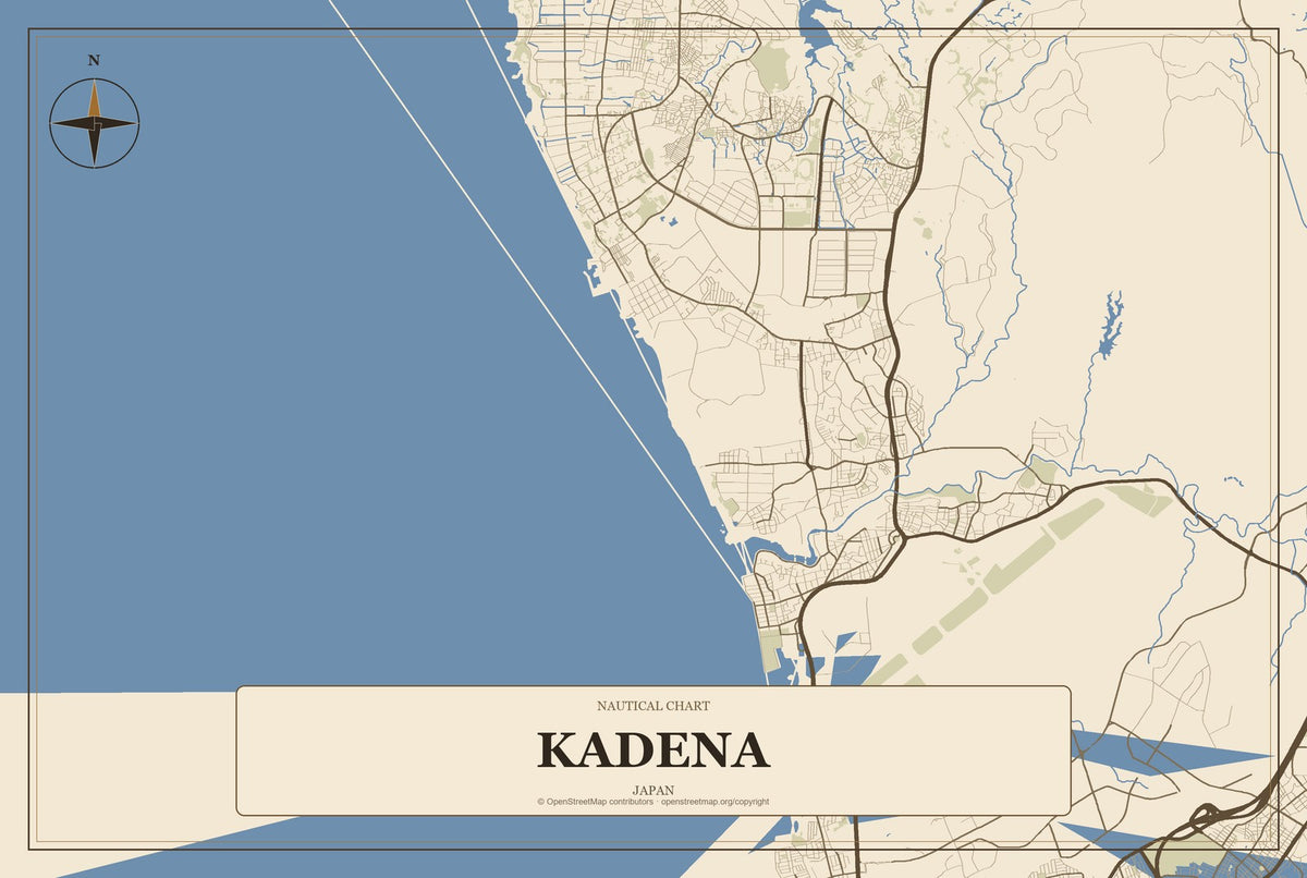 Kadena, Japan City Map Aluminum Sign in Heritage Nautical style