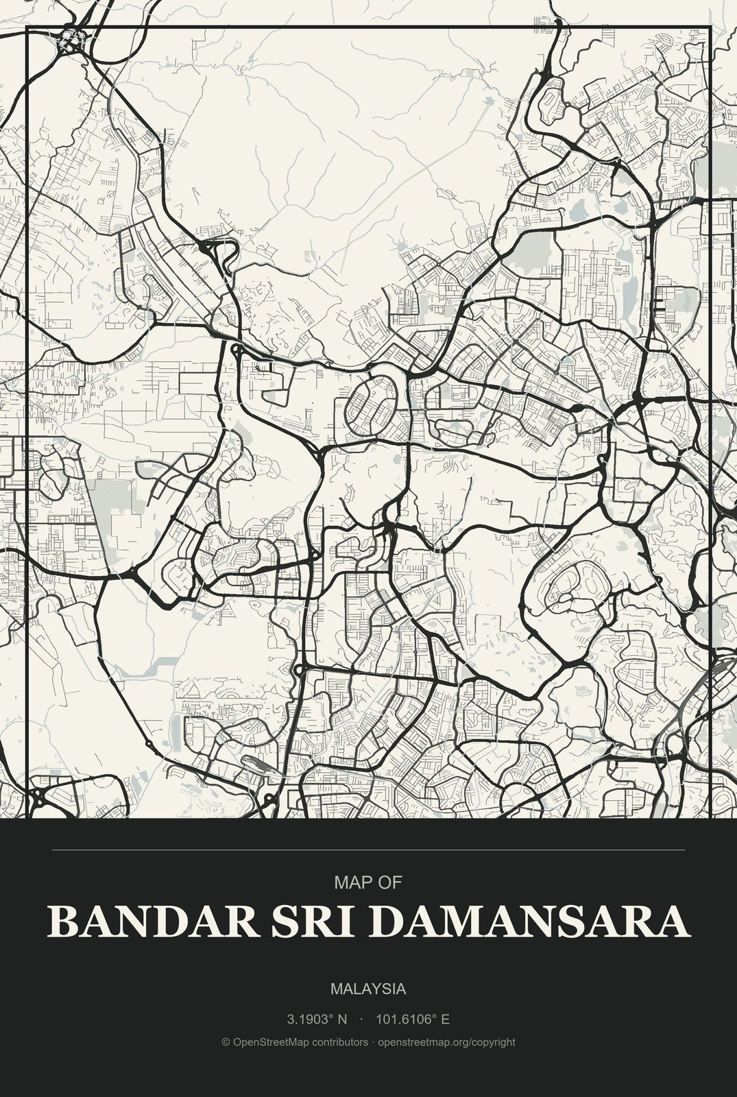 Bandar Sri Damansara, Malaysia City Map Aluminum Sign in Museum Plaque style