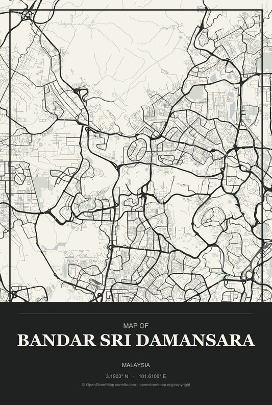 Bandar Sri Damansara, Malaysia City Map Aluminum Sign in Museum Plaque style