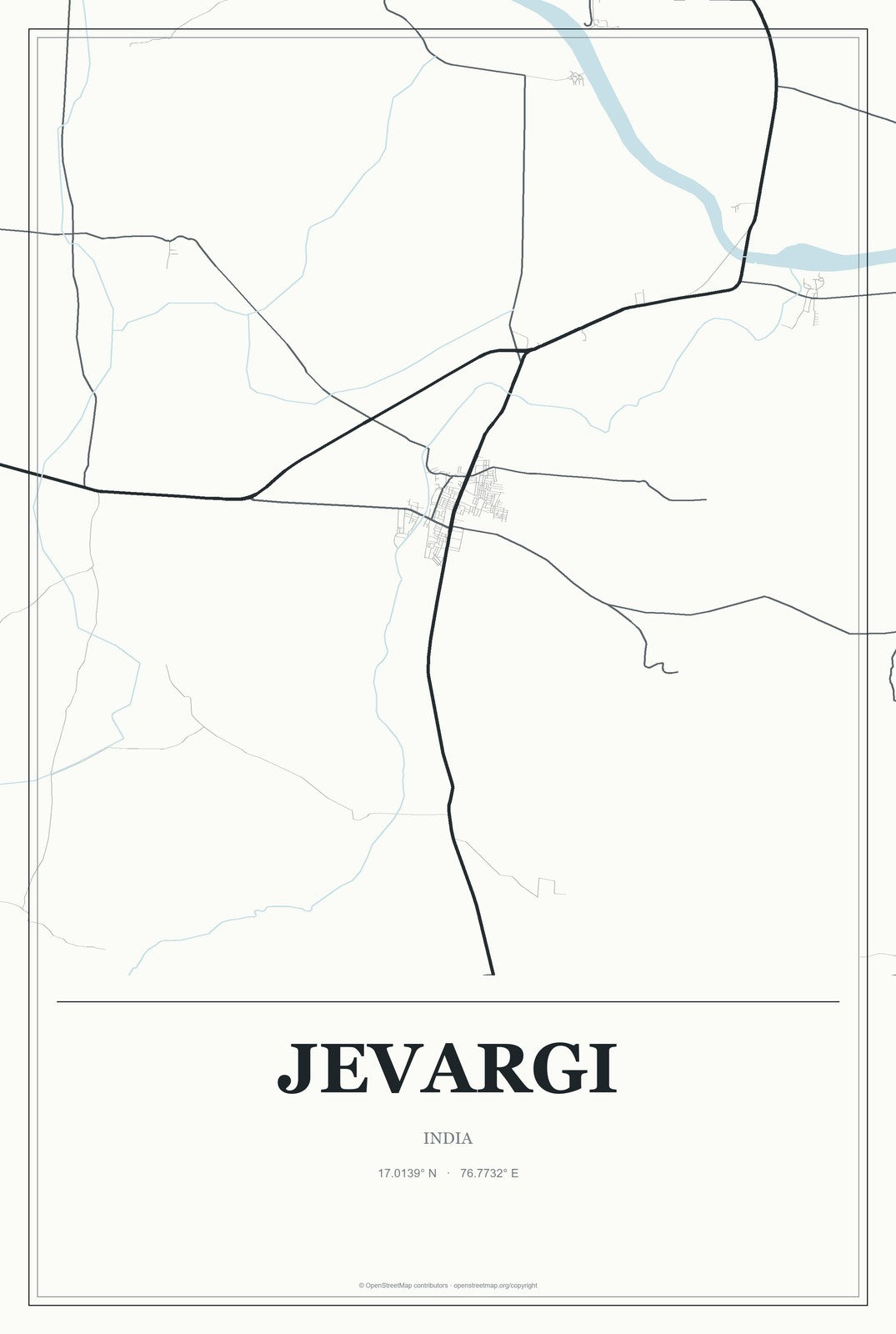Jevargi, India City Map Aluminum Sign in Gallery Air style