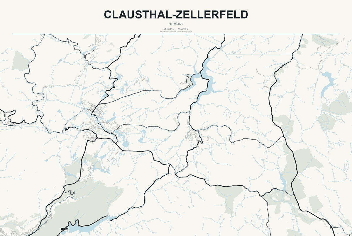 Clausthal-Zellerfeld, Germany City Map Aluminum Sign in Headline Atlas style