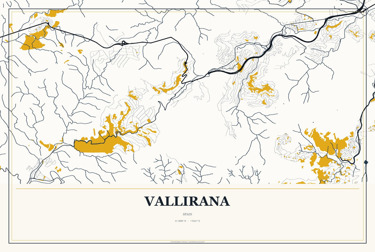 Vallirana, Spain City Map Aluminum Sign in Citrine Modern style