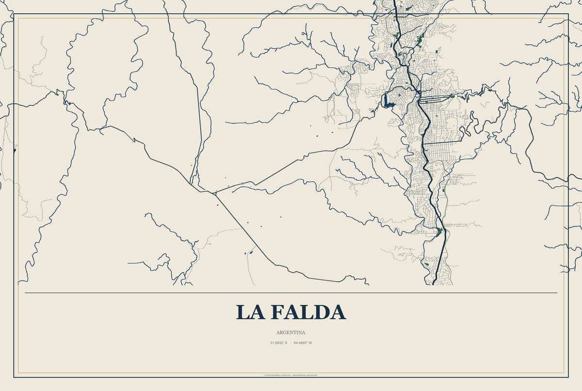 La Falda, Argentina City Map Aluminum Sign in Coastal Cutout style