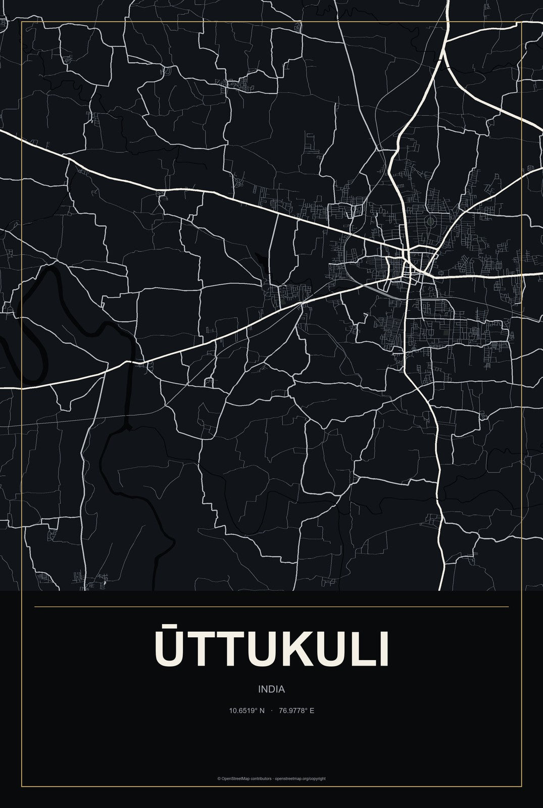 Ūttukuli, India City Map Aluminum Sign in Metropolitan Noir style