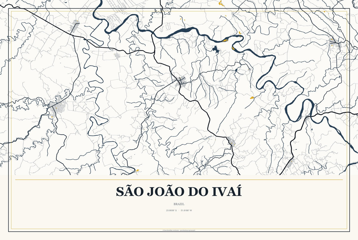 São João do Ivaí, Brazil City Map Aluminum Sign in Citrine Modern style