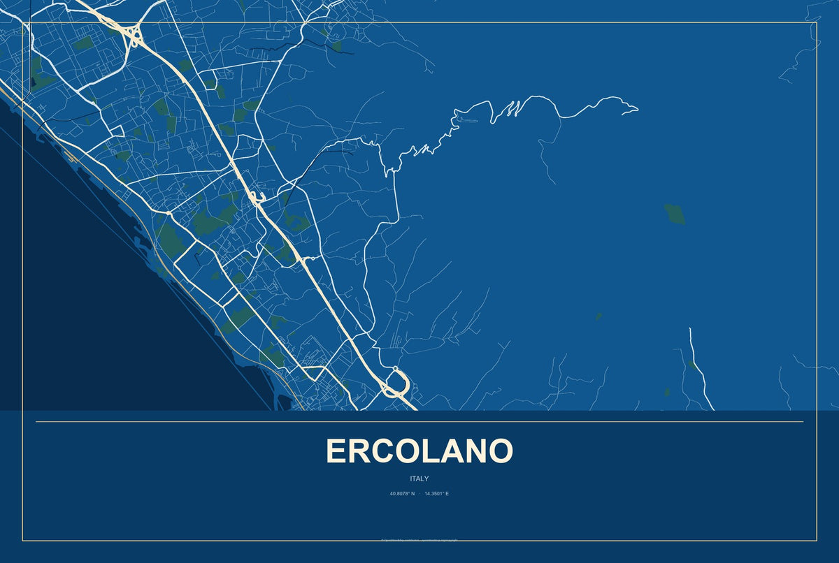 Ercolano, Italy City Map Aluminum Sign in Harbor Cobalt style