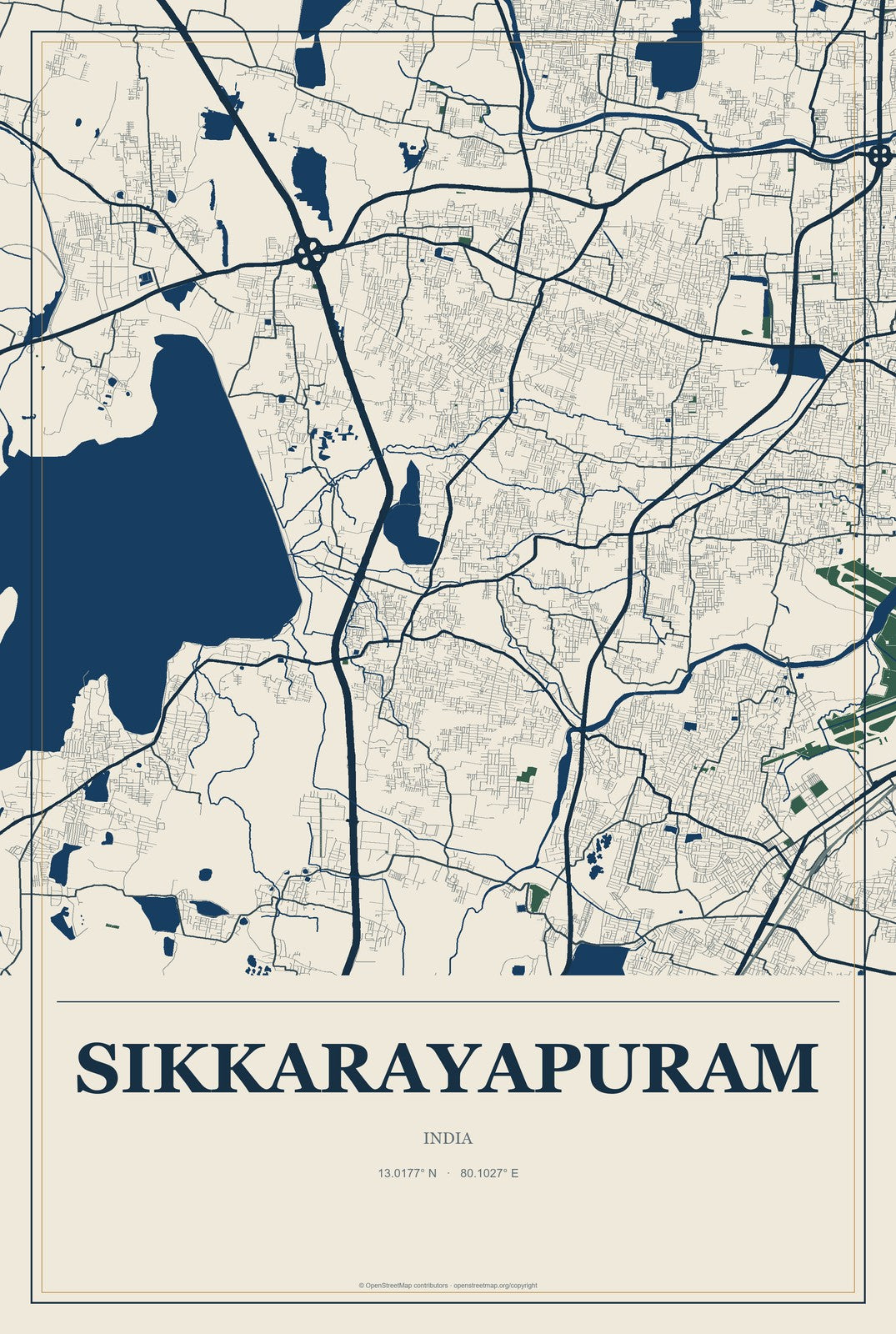 Sikkarayapuram, India City Map Aluminum Sign in Coastal Cutout style