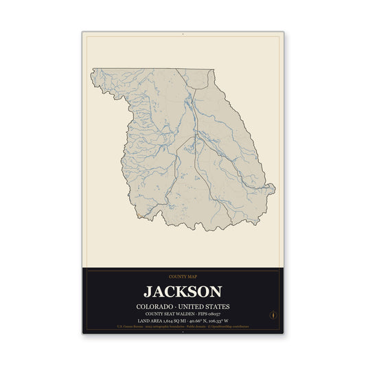 Jackson County, Colorado Map Aluminum Sign in Museum Plaque style