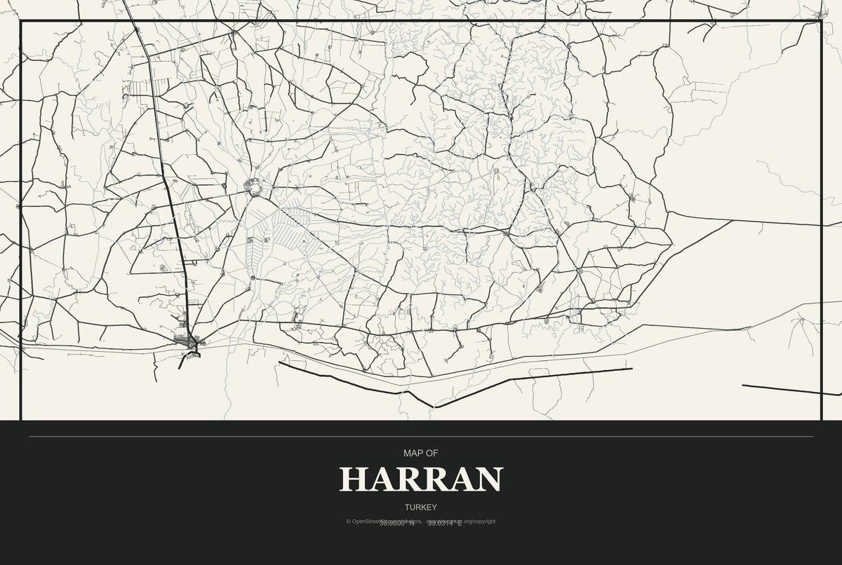 Harran, Turkey City Map Aluminum Sign in Museum Plaque style