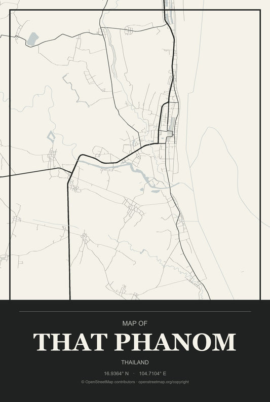 That Phanom, Thailand City Map Aluminum Sign in Museum Plaque style