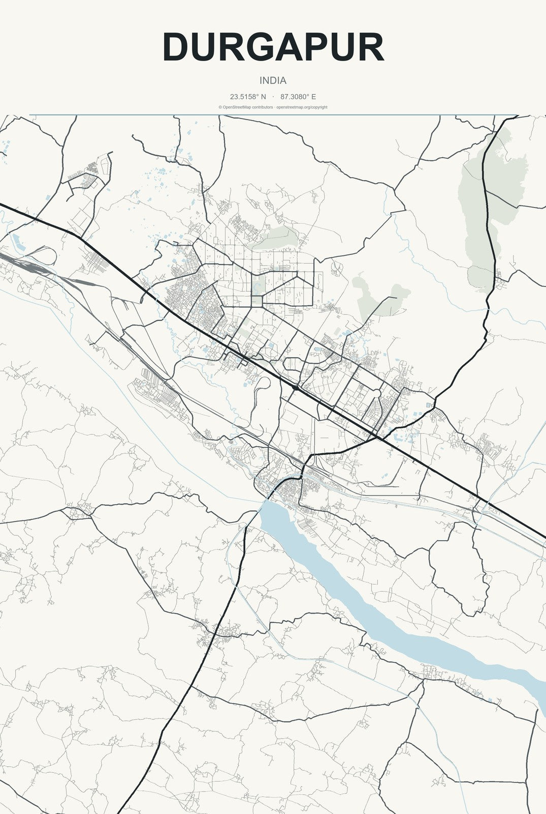Durgapur, India City Map Aluminum Sign in Headline Atlas style