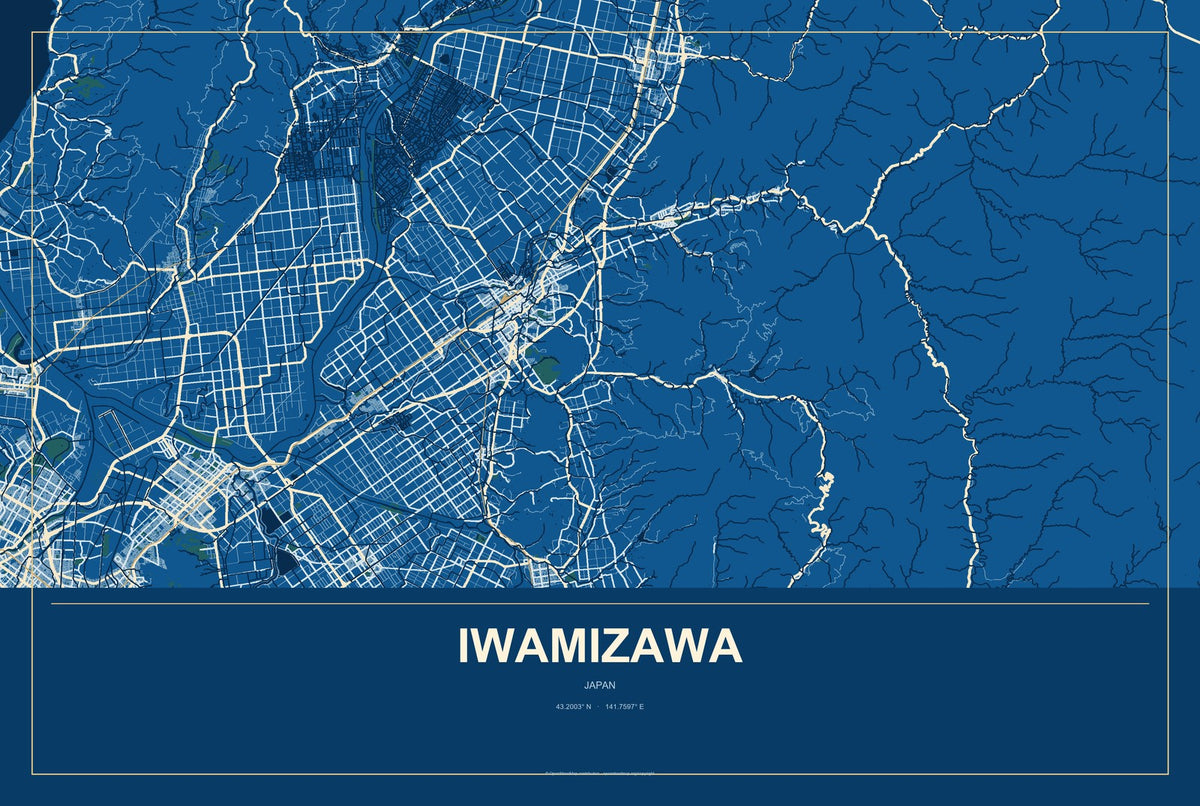 Iwamizawa, Japan City Map Aluminum Sign in Harbor Cobalt style