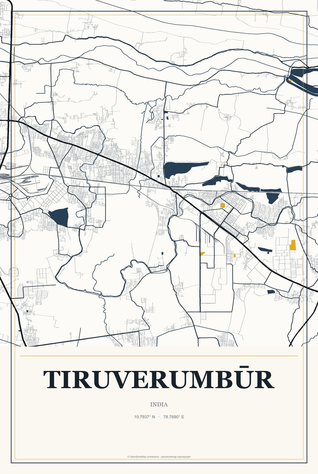 Tiruverumbūr, India City Map Aluminum Sign in Citrine Modern style