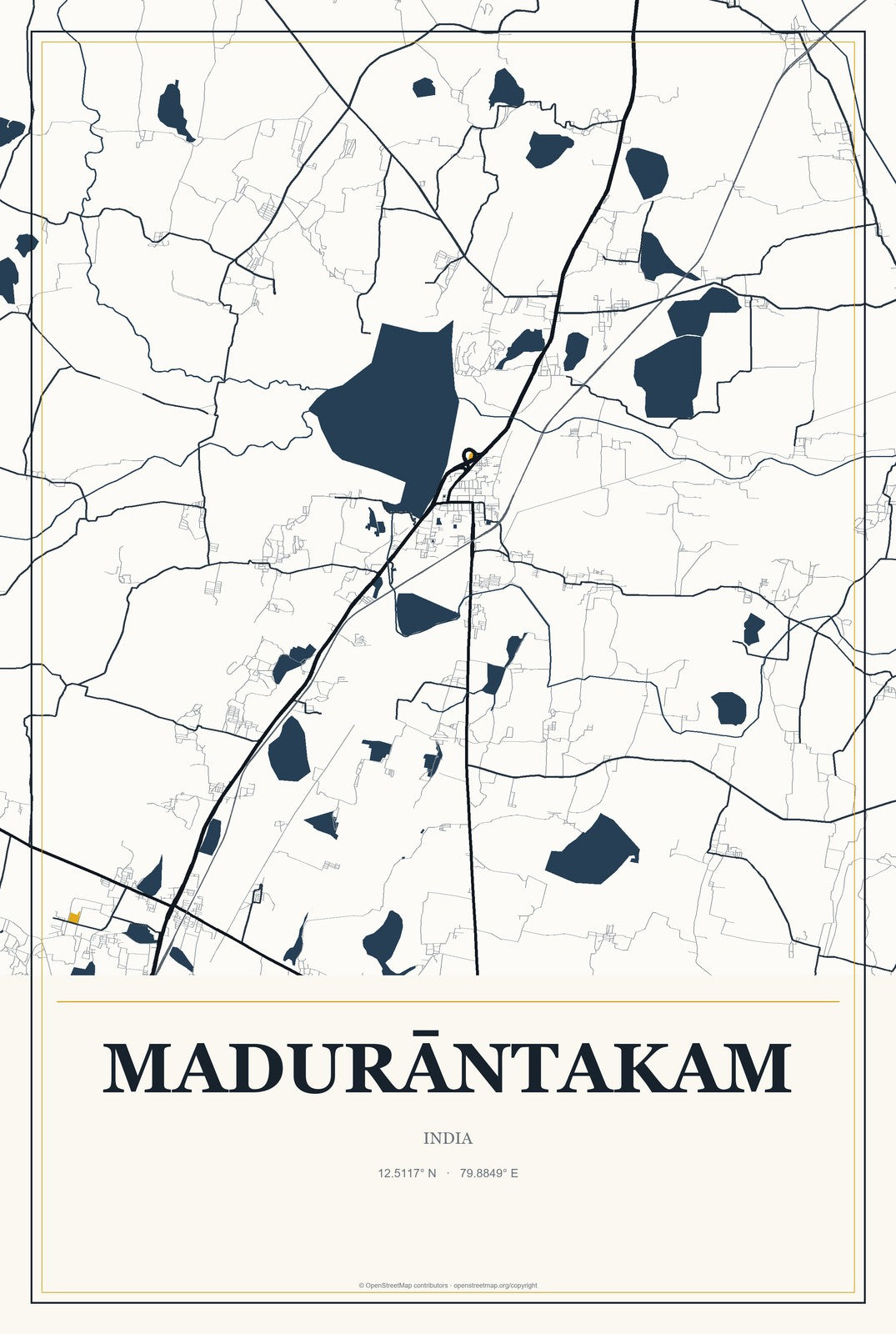 Madurāntakam, India City Map Aluminum Sign in Citrine Modern style