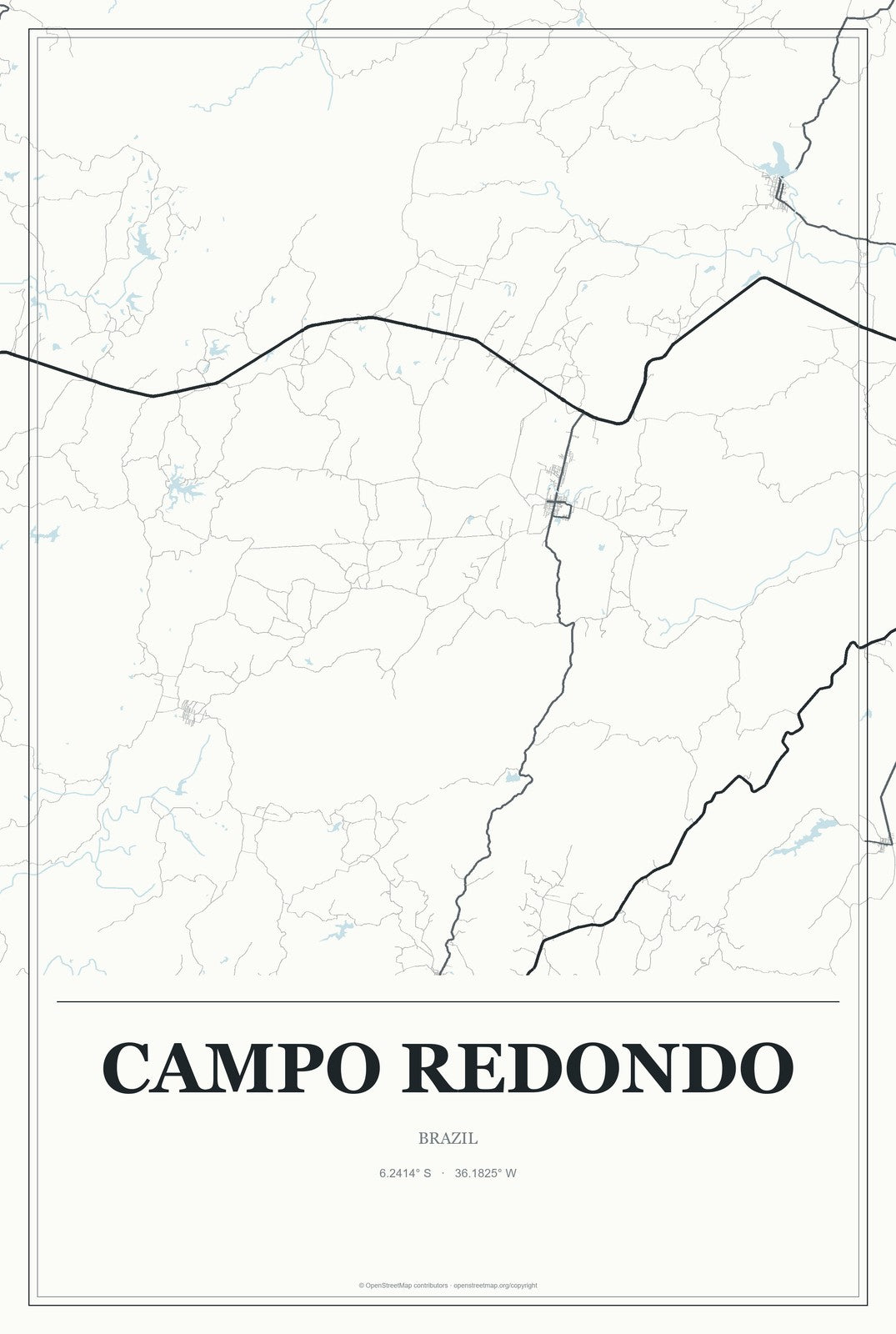 Campo Redondo, Brazil City Map Aluminum Sign in Gallery Air style