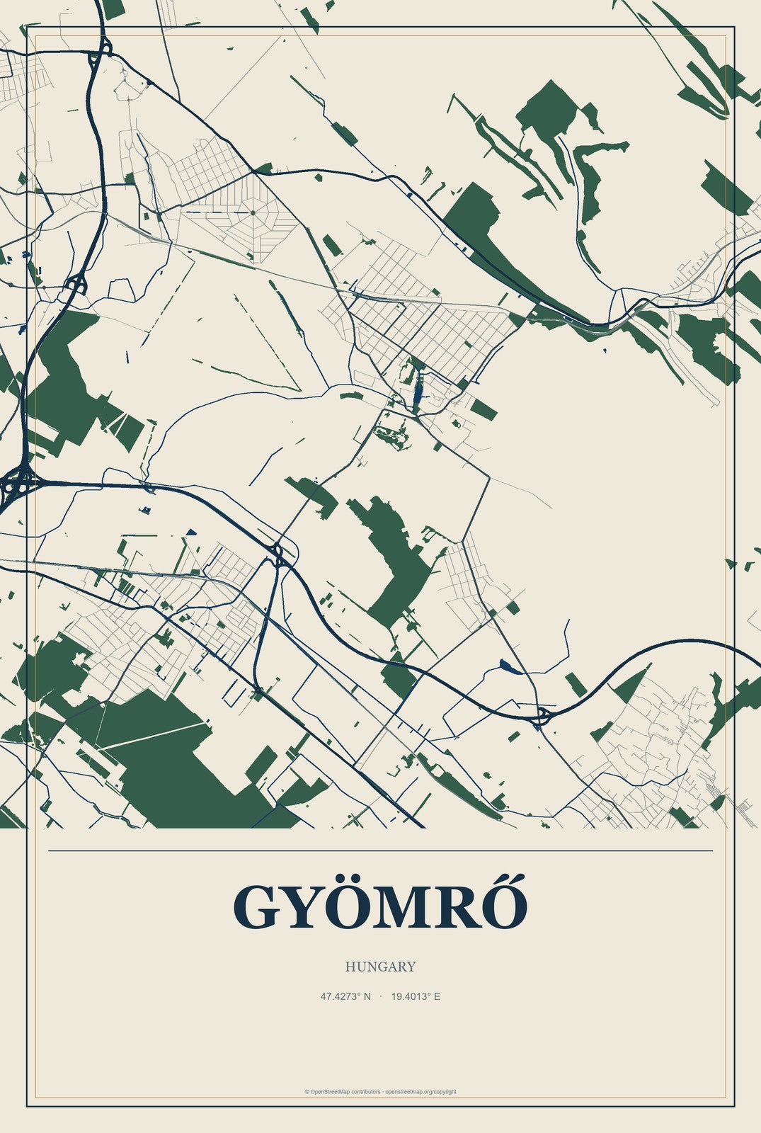 Gyömrő, Hungary City Map Aluminum Sign in Coastal Cutout style