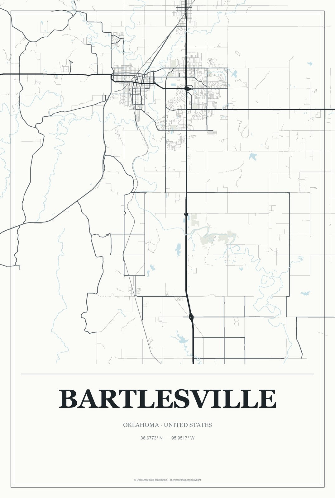 Bartlesville, Oklahoma City Map Aluminum Sign in Gallery Air style