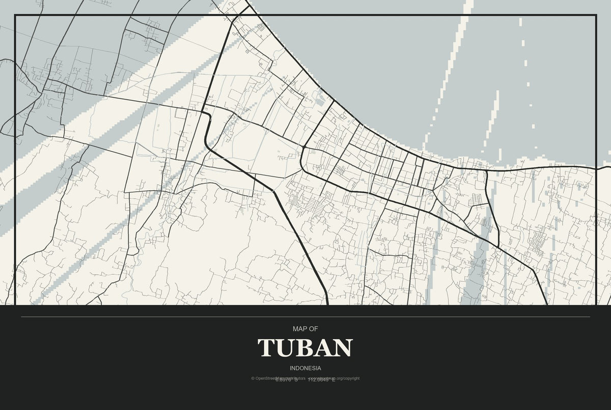 Tuban, Bali, Indonesia City Map Aluminum Sign in Museum Plaque style