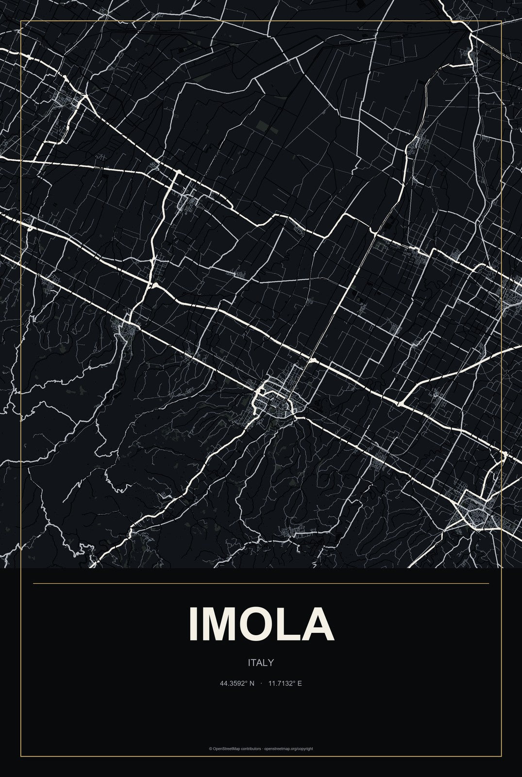Imola, Italy City Map Aluminum Sign in Metropolitan Noir style