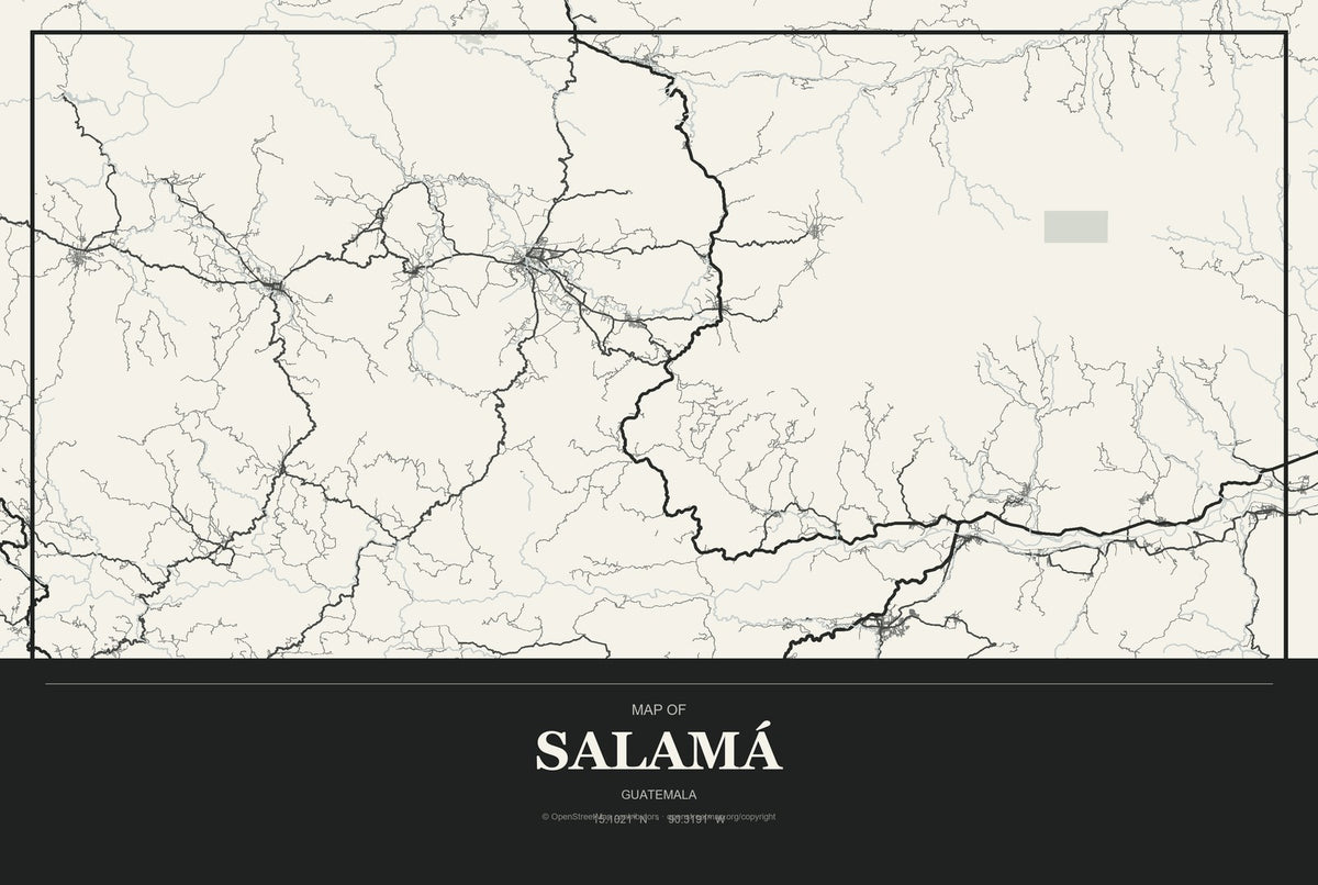 Salamá, Guatemala City Map Aluminum Sign in Museum Plaque style