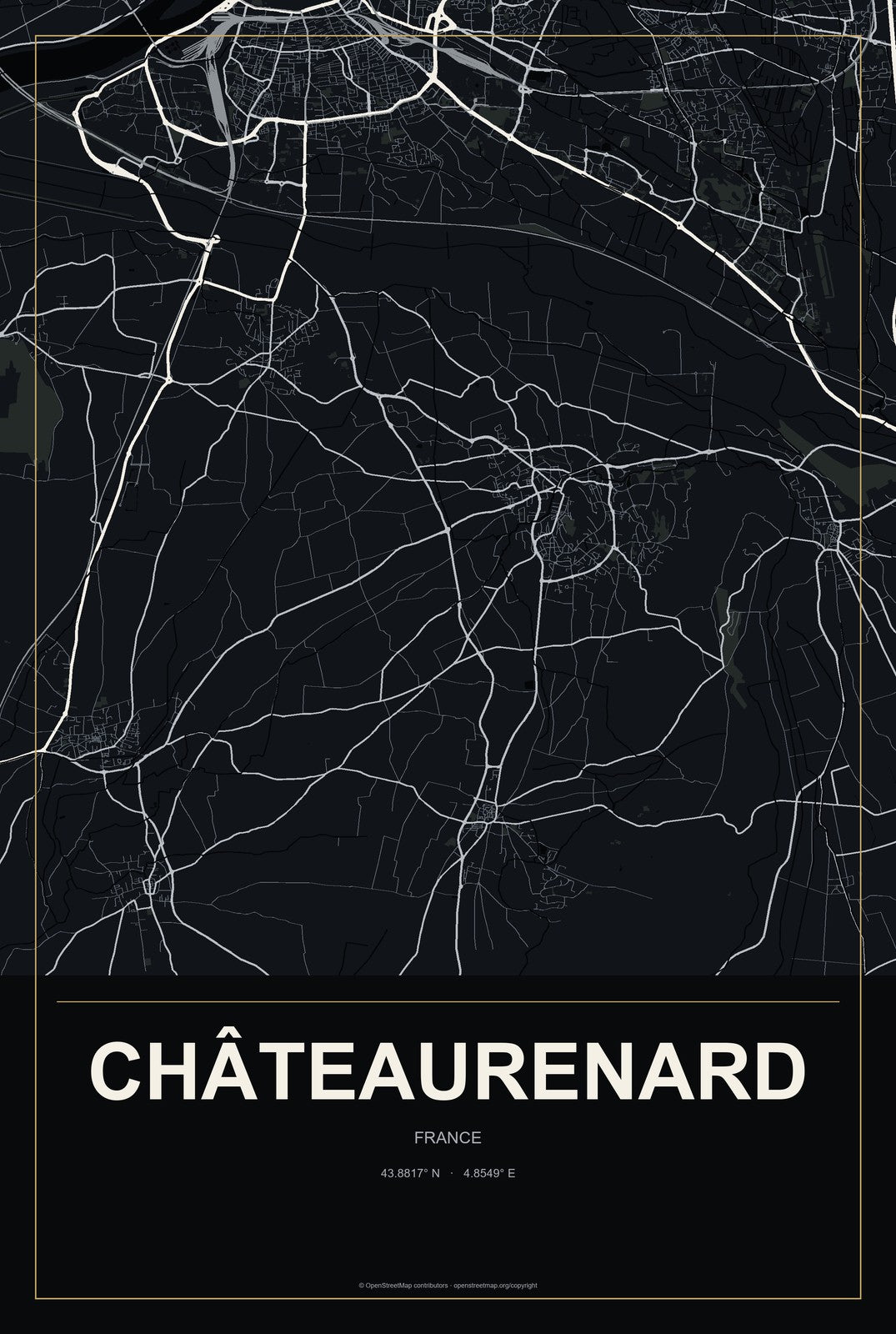 Châteaurenard, France City Map Aluminum Sign in Metropolitan Noir style