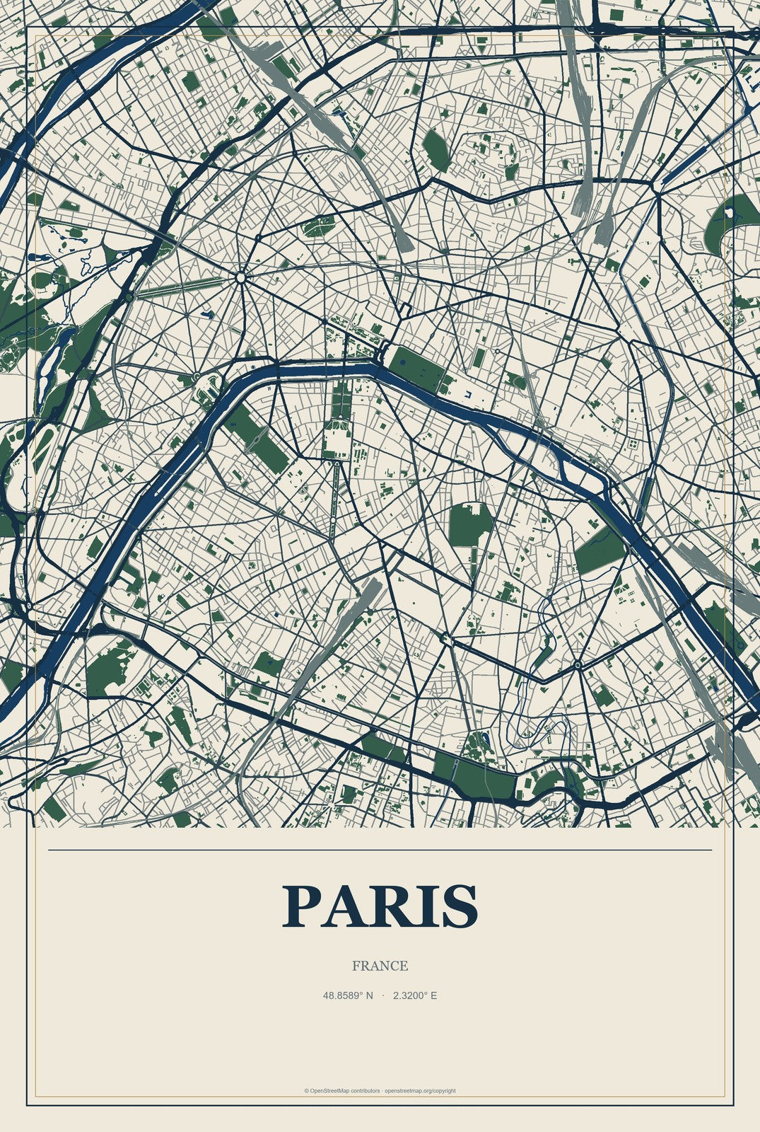 Paris, France City Map Aluminum Sign in Coastal Cutout style