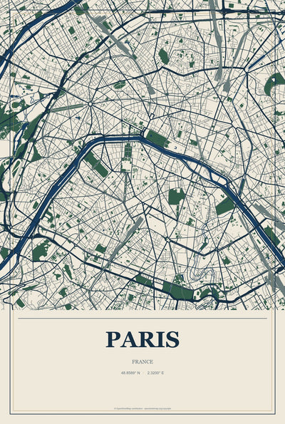 Paris, France City Map Aluminum Sign in Coastal Cutout style