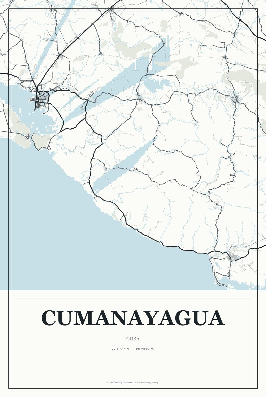 Cumanayagua, Cuba City Map Aluminum Sign in Gallery Air style