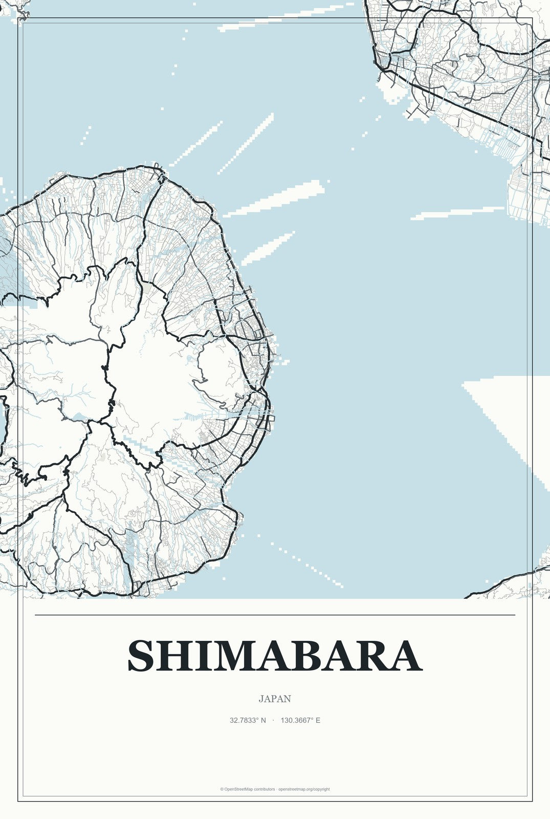 Shimabara, Japan City Map Aluminum Sign in Gallery Air style