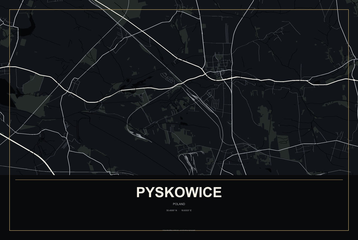 Pyskowice, Poland City Map Aluminum Sign in Metropolitan Noir style