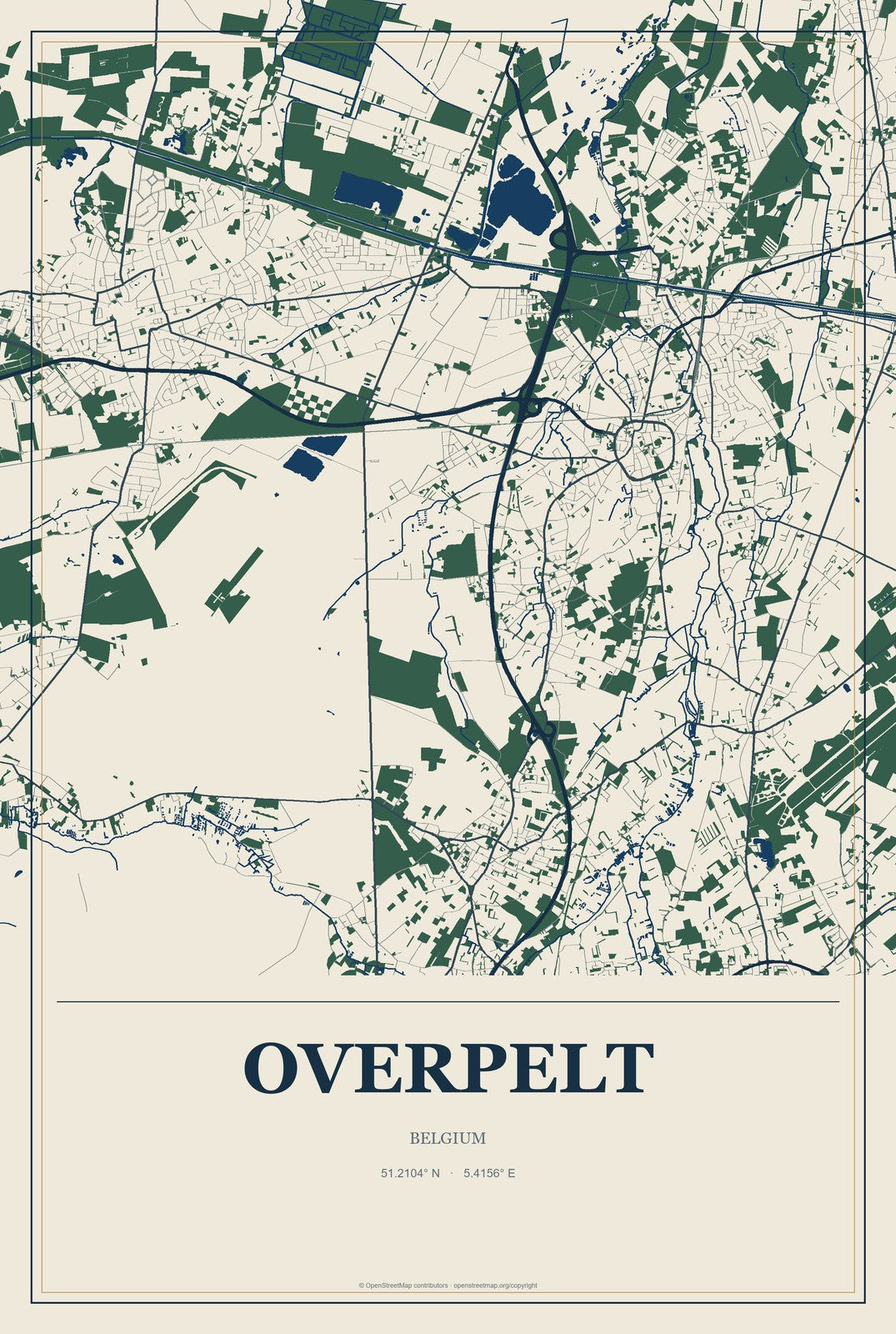 Overpelt, Belgium City Map Aluminum Sign in Coastal Cutout style