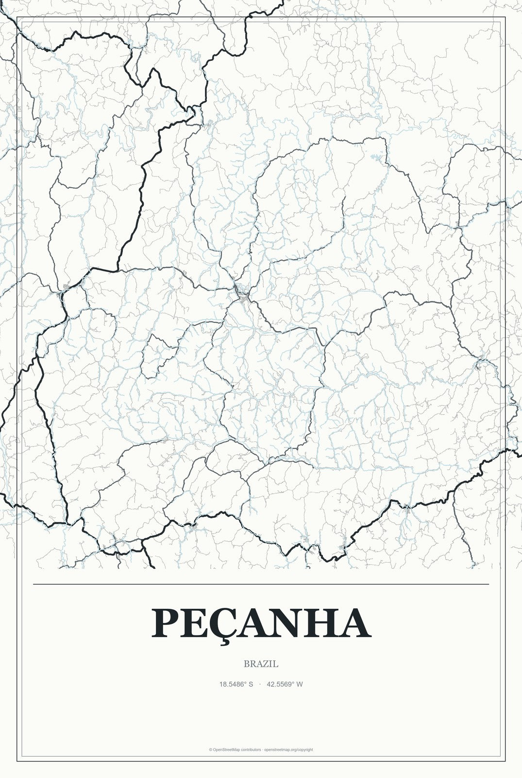 Peçanha, Brazil City Map Aluminum Sign in Gallery Air style