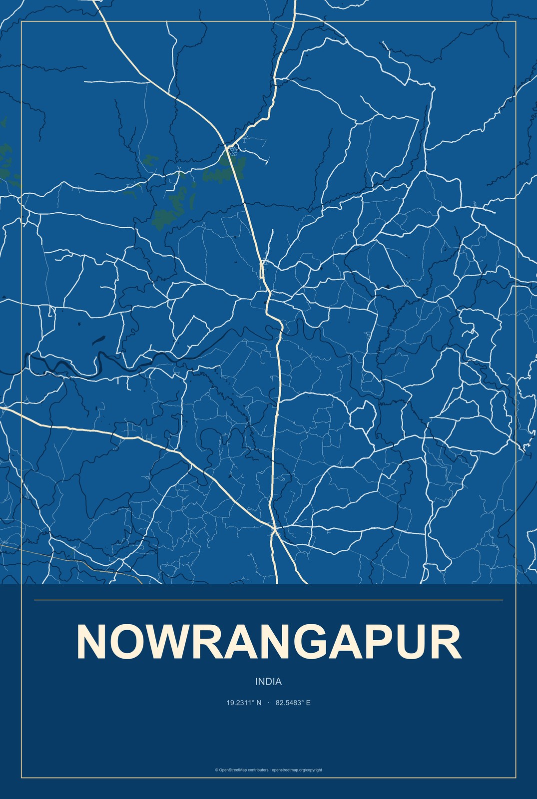 Nowrangapur, India City Map Aluminum Sign in Harbor Cobalt style