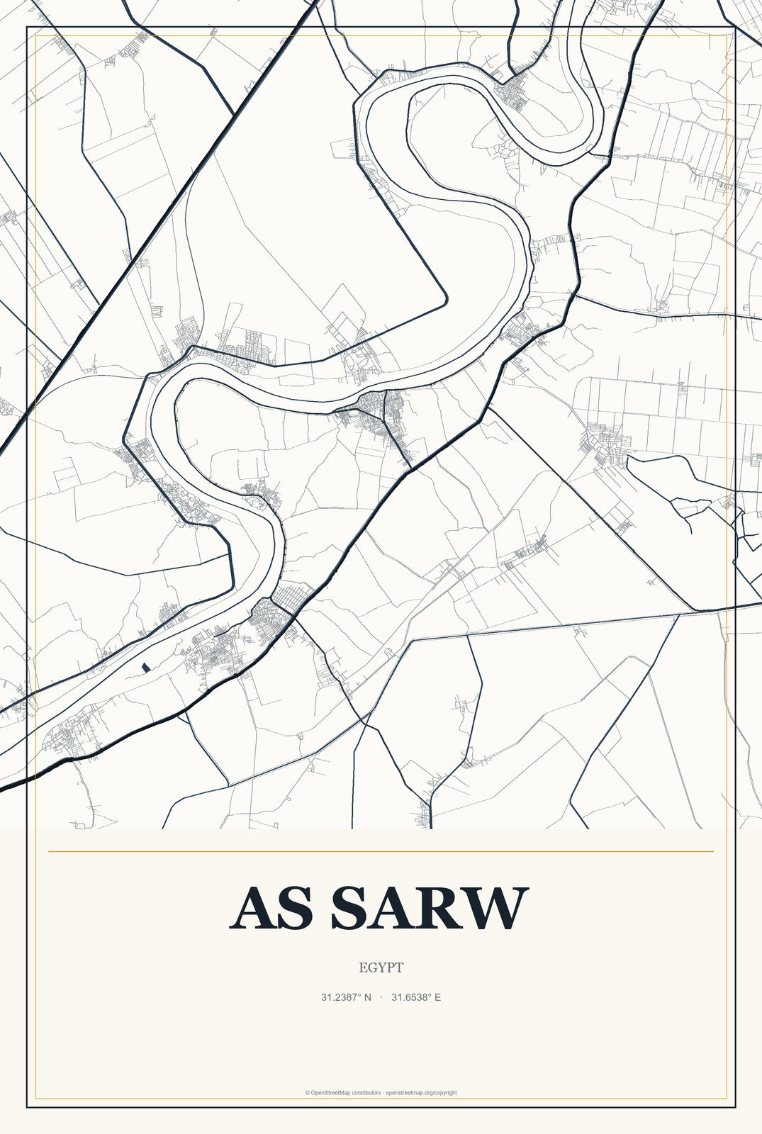 As Sarw, Egypt City Map Aluminum Sign in Citrine Modern style