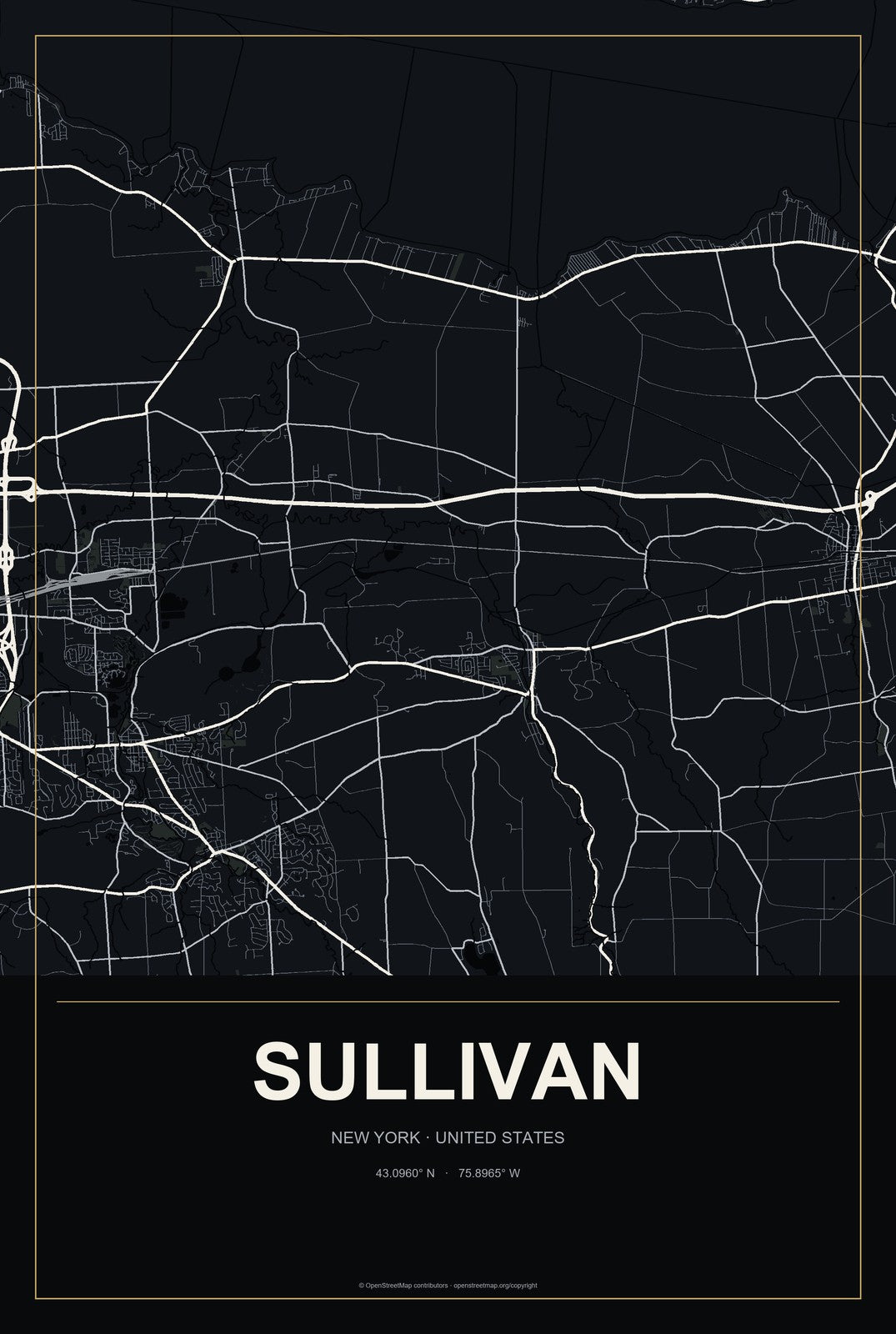Sullivan, New York City Map Aluminum Sign in Metropolitan Noir style