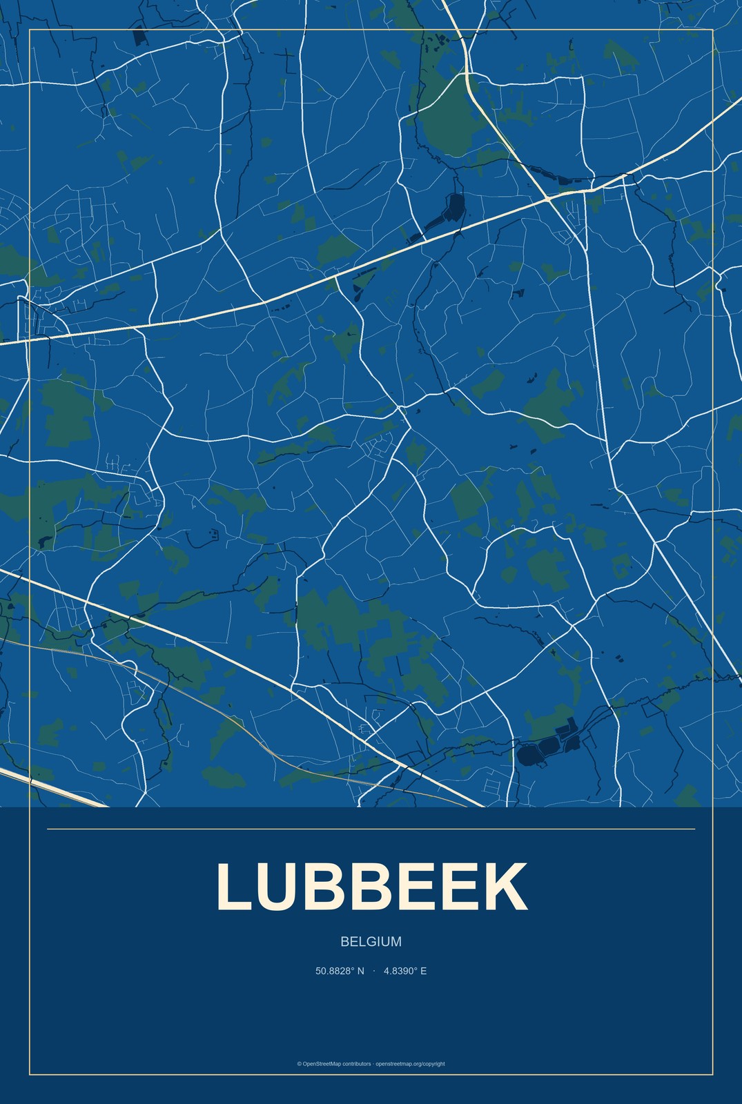 Lubbeek, Belgium City Map Aluminum Sign in Harbor Cobalt style