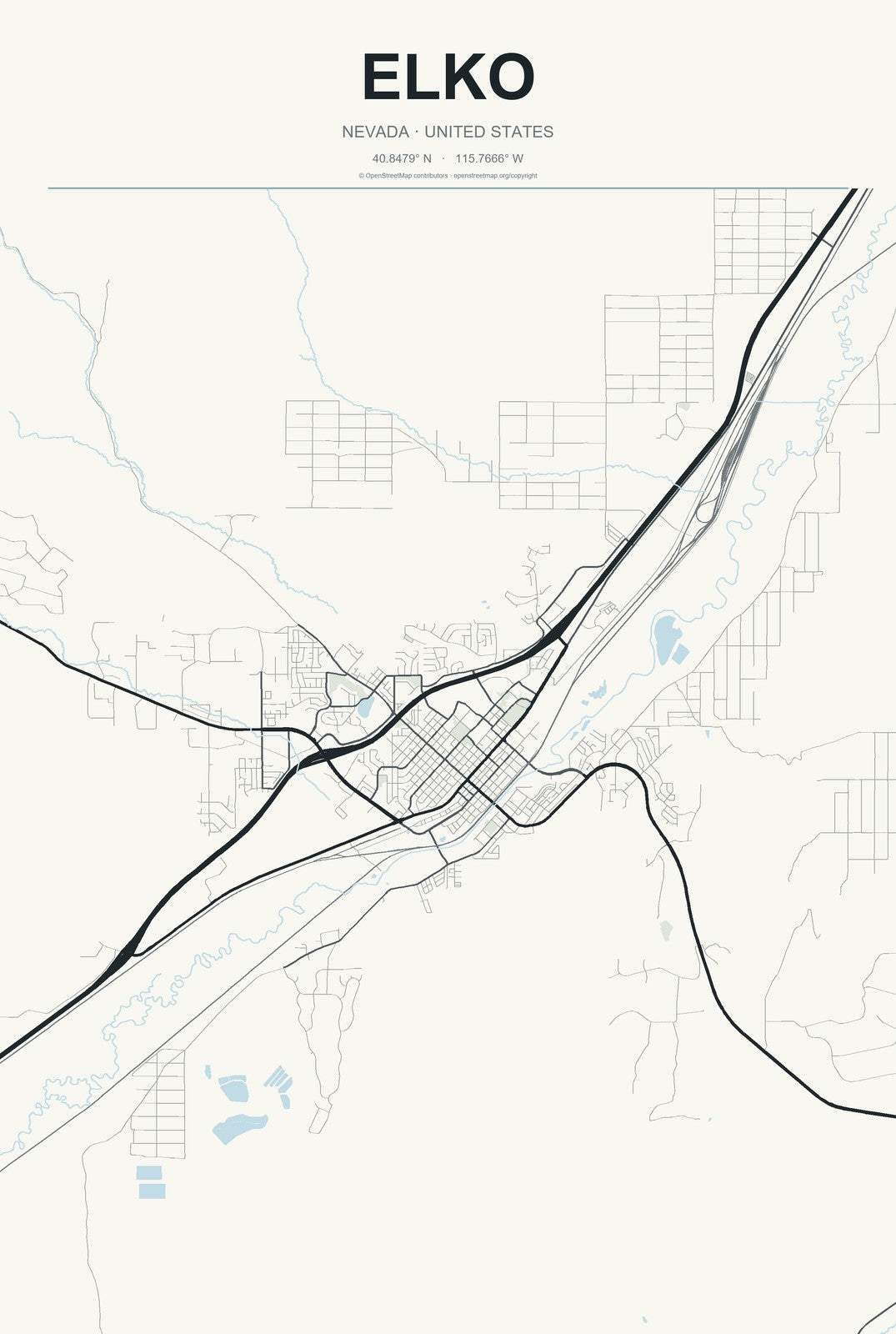 Elko, Nevada City Map Aluminum Sign in Headline Atlas style