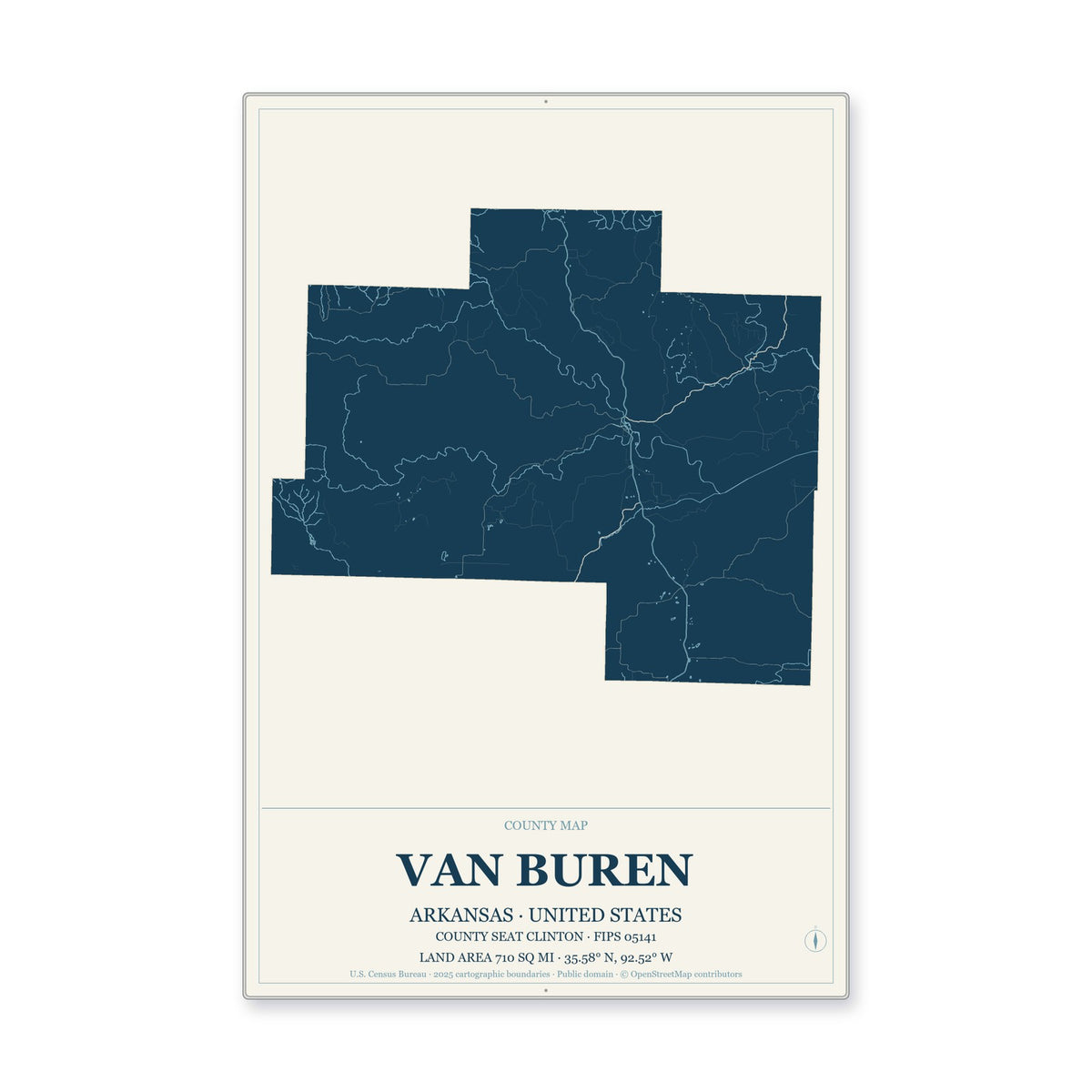 Van Buren County, Arkansas Map Aluminum Sign in Coastal Cutout style