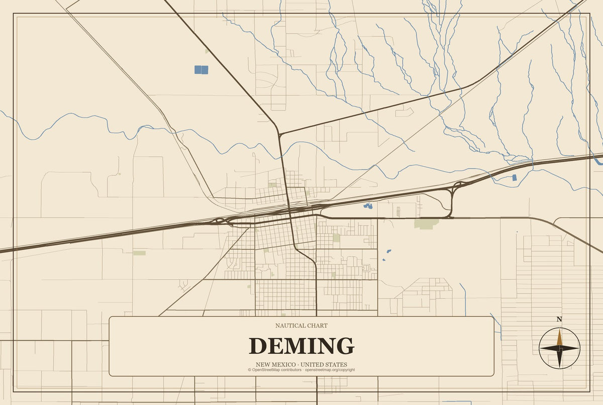 Deming, New Mexico City Map Aluminum Sign in Heritage Nautical style