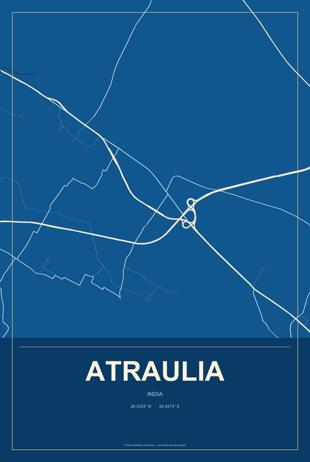 Atraulia, India City Map Aluminum Sign in Harbor Cobalt style