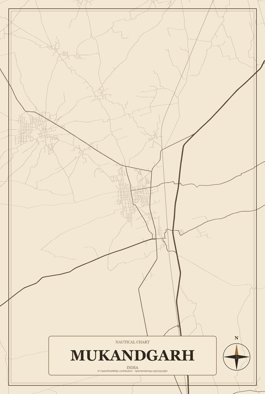 Mukandgarh, India City Map Aluminum Sign in Heritage Nautical style