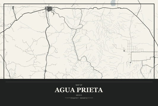 Agua Prieta, Mexico City Map Aluminum Sign in Museum Plaque style