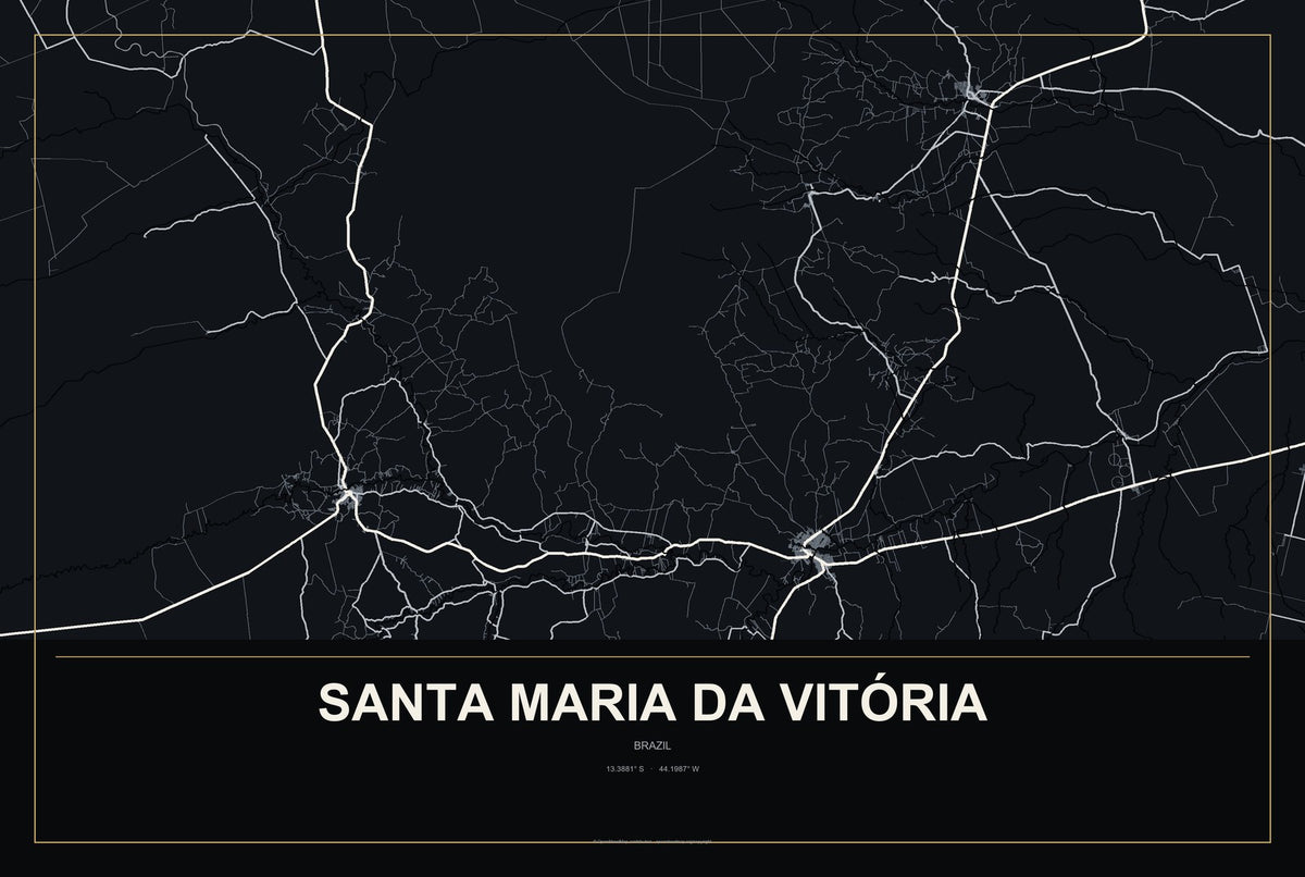 Santa Maria da Vitória, Brazil City Map Aluminum Sign in Metropolitan Noir style