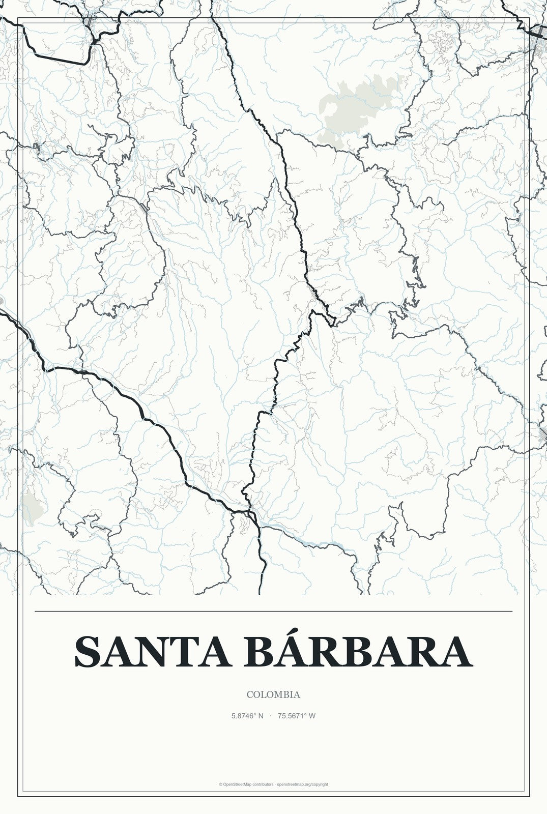 Santa Bárbara, Colombia City Map Aluminum Sign in Gallery Air style