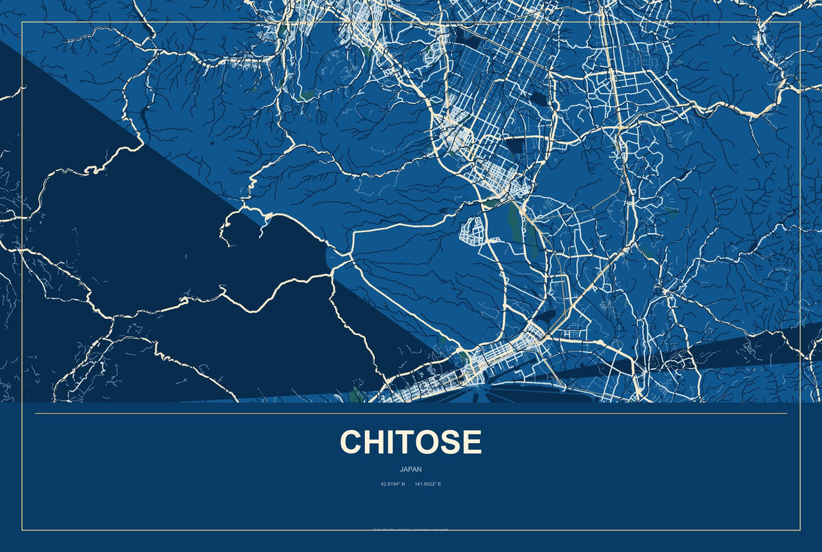 Chitose, Japan City Map Aluminum Sign in Harbor Cobalt style