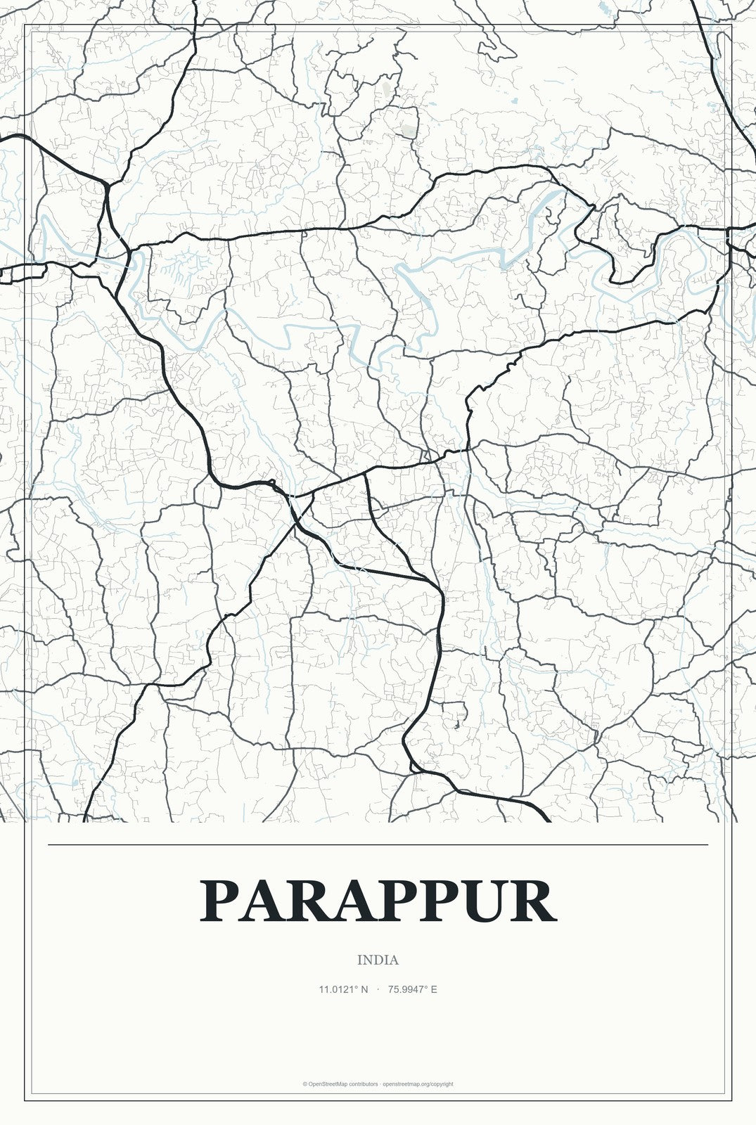 Parappur, India City Map Aluminum Sign in Gallery Air style